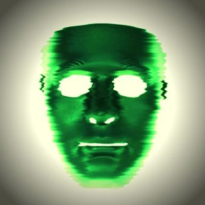 The house mark: a green glitch mask